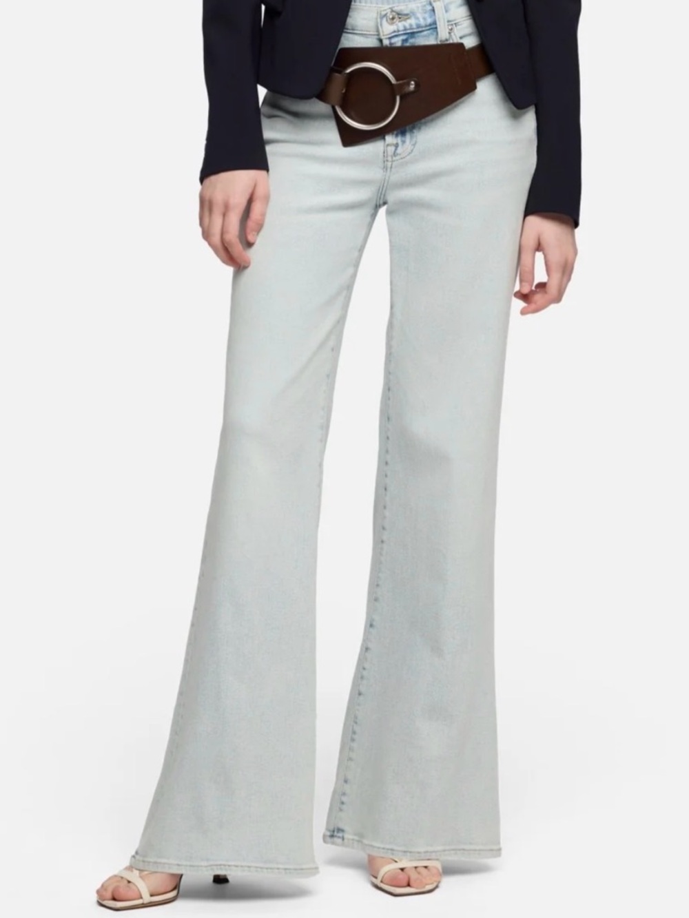 7 For All Mankind Modern Dojo Tailorless High-Rise Flare Jeans in Frosted Lotus
